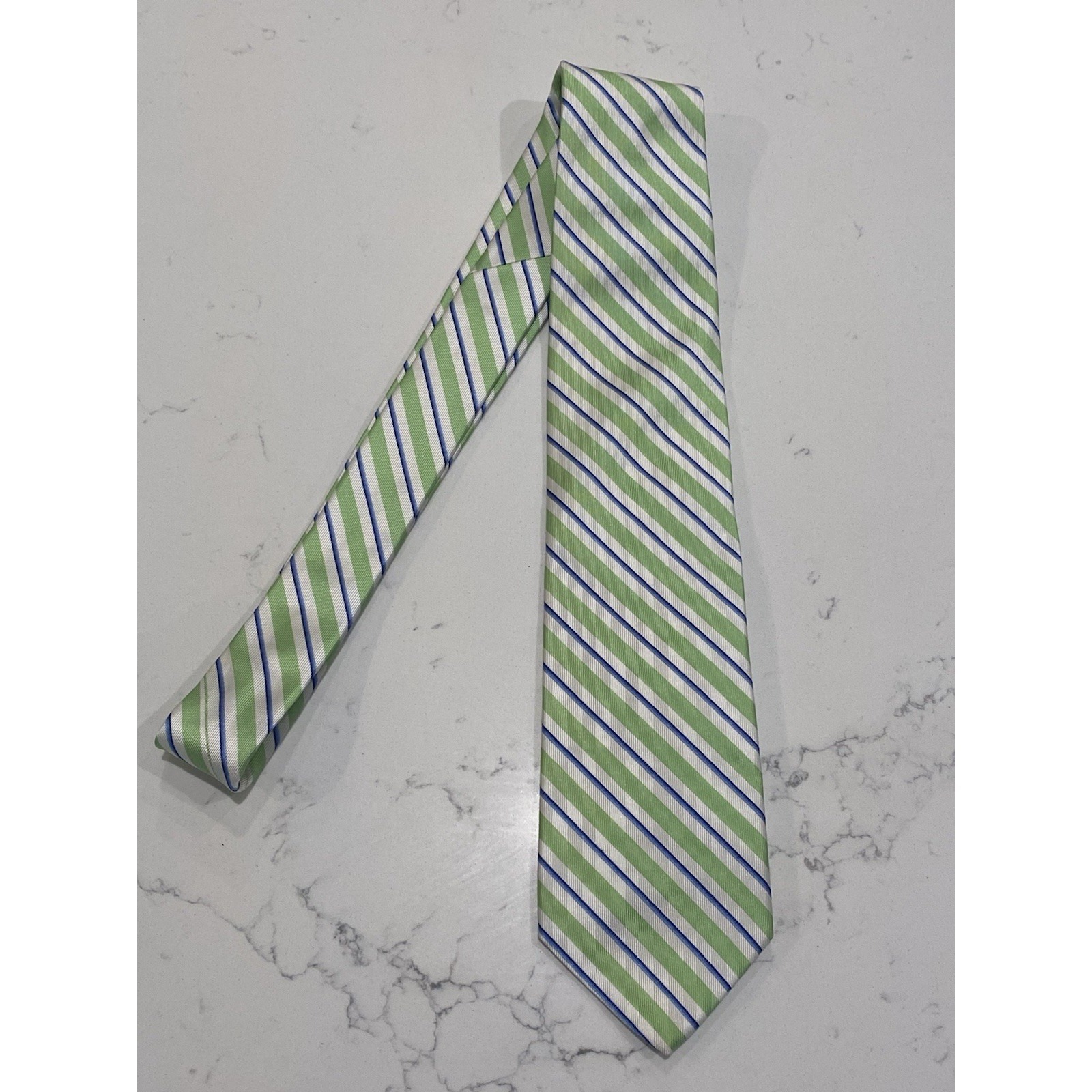 Brooks Brothers 346 Pure Silk Striped Tie Green Blue White Mens Classic Woven